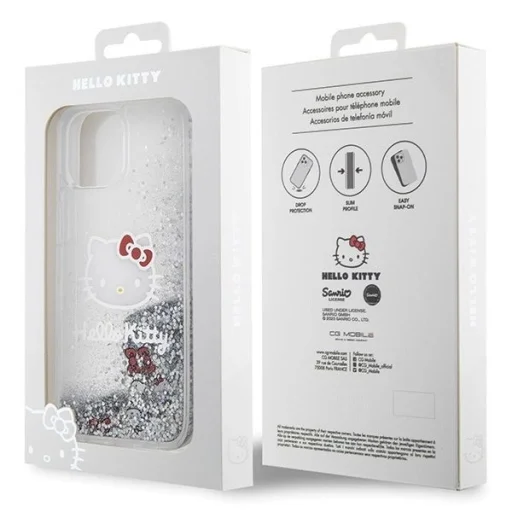 Hello Kitty Liquid Glitter Charms Kitty Head tok iPhone 15-höz - ezüst - 7
