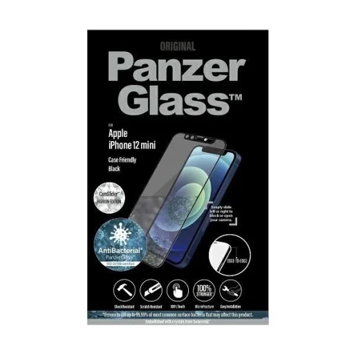PanzerGlass E2E Microfracture Antibakteriális Üveg Swarovsky Kristály Kamera Fedéllel iPhone 12 mini-hez - Fekete Kerettel Üvegfólia - 3
