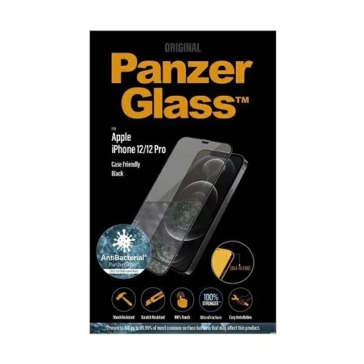 PanzerGlass E2E Super+ Microfracture antibakteriális edzett üveg iPhone 12 / 12 Pro - fekete kerettel üvegfólia - 3
