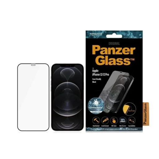 PanzerGlass E2E Super+ Microfracture antibakteriális edzett üveg iPhone 12 / 12 Pro - fekete kerettel üvegfólia - 1
