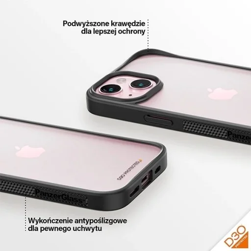 Katonai szintű tanúsítvánnyal rendelkező PanzerGlass ClearCase iPhone 15 tok - Átlátszó & Fekete - 4