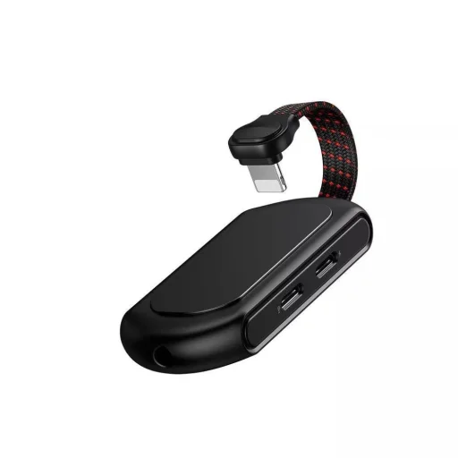 Baseus Adapter Gamo L47 - Lightning apa csatlakozó 2xLightning + 3,5 mm jack anya csatlakozó - 2A (CALL47-01) fekete - 2