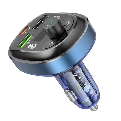 Borofone Transmitter FM BC47 Might MP3, Bluetooth - 2xUSB + Type C - QC 3.0 18W PD 30W kék - 2