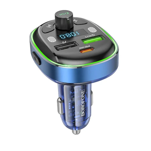 Borofone Transmitter FM BC47 Might MP3, Bluetooth - 2xUSB + Type C - QC 3.0 18W PD 30W kék - 1