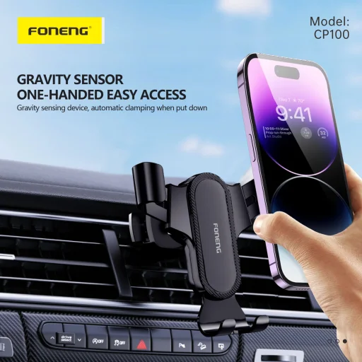 Foneng Car holder CP100 gravity szellőzőre erősíthető autós telefontartó fekete - 6