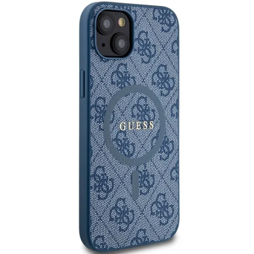Original Case GUESS hardcase 4G Collection Leather Metal Logo MagSafe GUHMP15MG4GFRB iPhone 15 Plus/14 Plus tok kék - 4