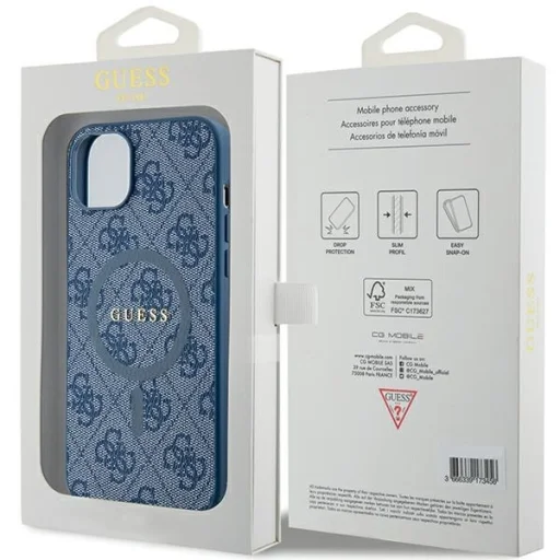 Original Case GUESS hardcase 4G Collection Leather Metal Logo MagSafe GUHMP15MG4GFRB iPhone 15 Plus/14 Plus tok kék - 8