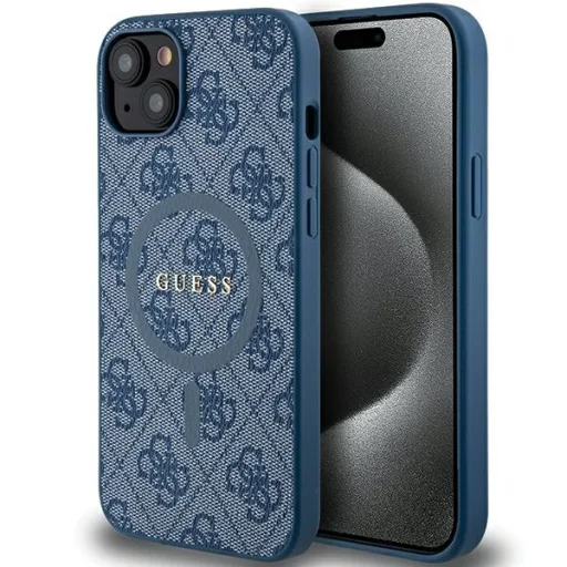 Original Case GUESS hardcase 4G Collection Leather Metal Logo MagSafe GUHMP15MG4GFRB iPhone 15 Plus/14 Plus tok kék - 1