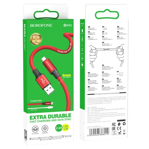 Borofone Cable BX82 Bountiful - USB to Micro USB - 2,4A 1 méter piros - 3