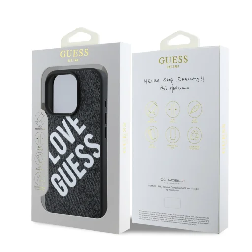  iPhone 16 Pro fekete Guess PU Leather 4G Big Love Logo MagSafe tok - 6