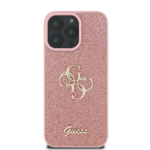 iPhone 16 Pro Max Pink Guess PU Fixed Glitter 4G Metal Logo tok - 2