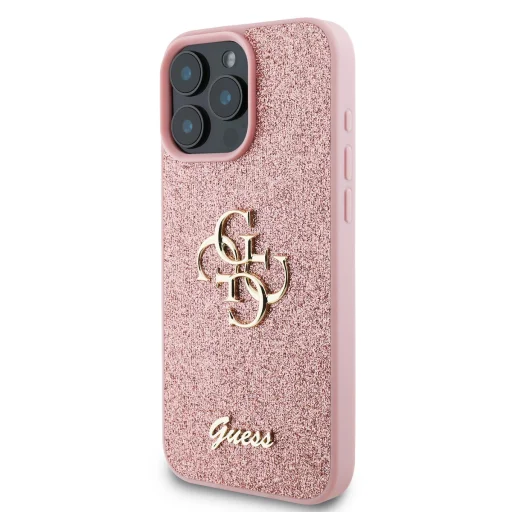  iPhone 16 Pro Max Pink Guess PU Fixed Glitter 4G Metal Logo tok - 3