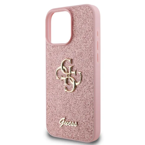  iPhone 16 Pro Max Pink Guess PU Fixed Glitter 4G Metal Logo tok - 4