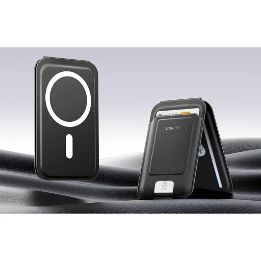 Mágneses pénztárca állvány funkcióval iPhone MagSafe készülékekhez, Ugreen LP836, bőr (fekete) - 2