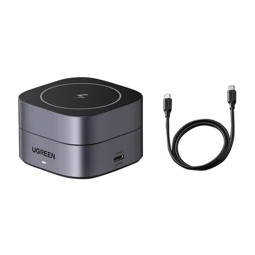 Qi indukciós töltő 2 az 1-ben iPhone és AirPods készülékekhez, Ugreen W256, 20W (fekete) + USB-C - USB-C kábel 1m - 1