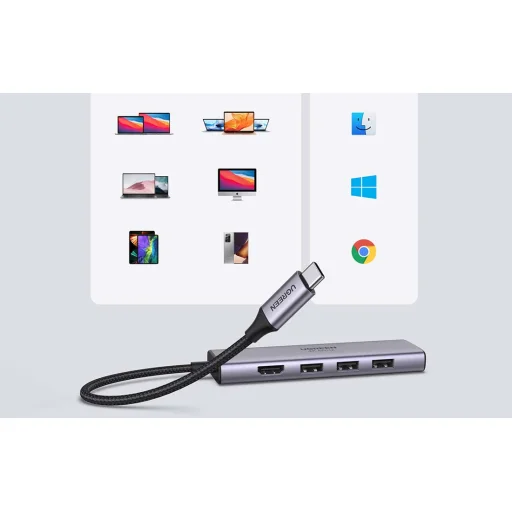 UGREEN CM511 5 az 1-ben USB-C hub, 3 portos USB3.0 + HDMI + TF/SD (szürke) - 6