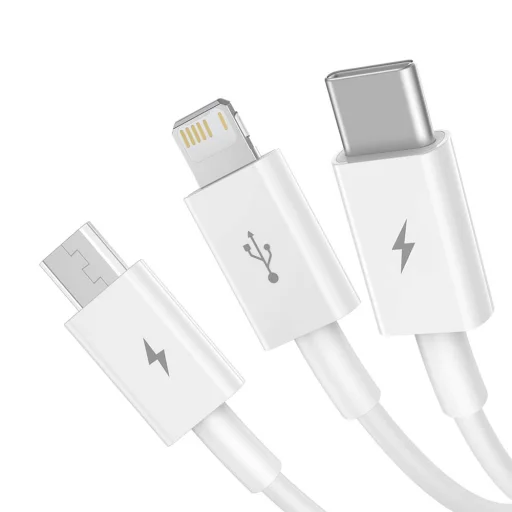 Baseus CAMLTYS-02 Superior Gyors Töltő- és Adatkábel 3in1 USB-C, Lightning, MicroUSB 1.5m Fehér - 2