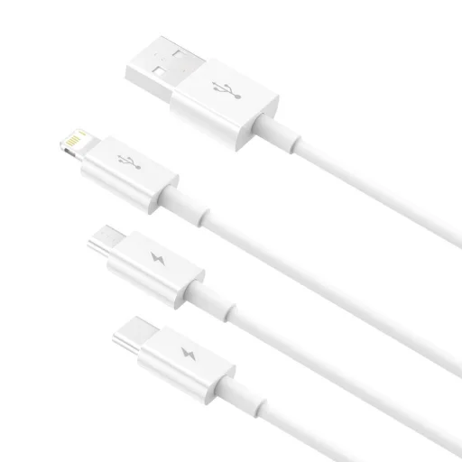 Baseus CAMLTYS-02 Superior Gyors Töltő- és Adatkábel 3in1 USB-C, Lightning, MicroUSB 1.5m Fehér - 4