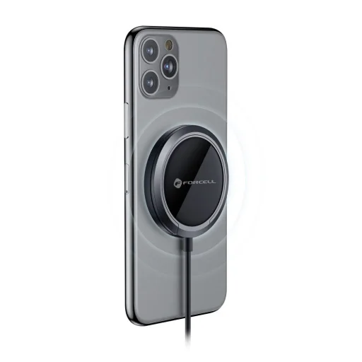 FORCELL F-ENERGY PowerPod vezeték nélküli töltő MagSafe kompatibilitással gyűrűvel/kitámasztóval 2A 15W fekete, - 2
