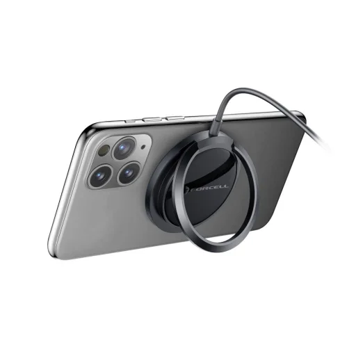 FORCELL F-ENERGY PowerPod vezeték nélküli töltő MagSafe kompatibilitással gyűrűvel/kitámasztóval 2A 15W fekete, - 6