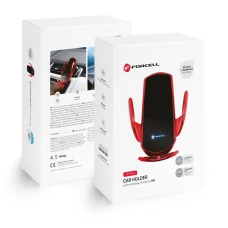 FORCELL autós tartó vezeték nélküli töltéssel, automatikus szenzorral + mágneses adapterek HS1 15W piros