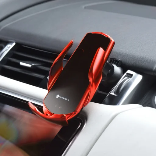 FORCELL autós tartó vezeték nélküli töltéssel, automatikus szenzorral + mágneses adapterek HS1 15W piros - 16