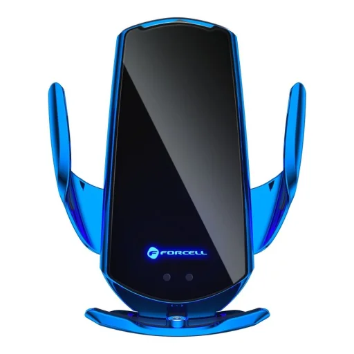 FORCELL autós telefontartó vezeték nélküli töltéssel automata szenzorral + mágneses adapterek HS1 15W kék - 2