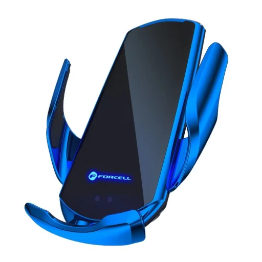 FORCELL autós telefontartó vezeték nélküli töltéssel automata szenzorral + mágneses adapterek HS1 15W kék - 3