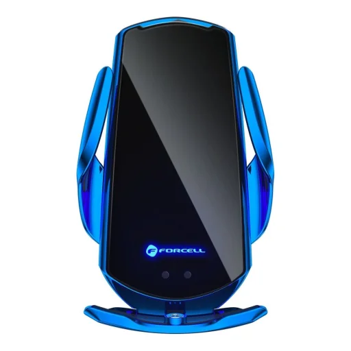 FORCELL autós telefontartó vezeték nélküli töltéssel automata szenzorral + mágneses adapterek HS1 15W kék - 1