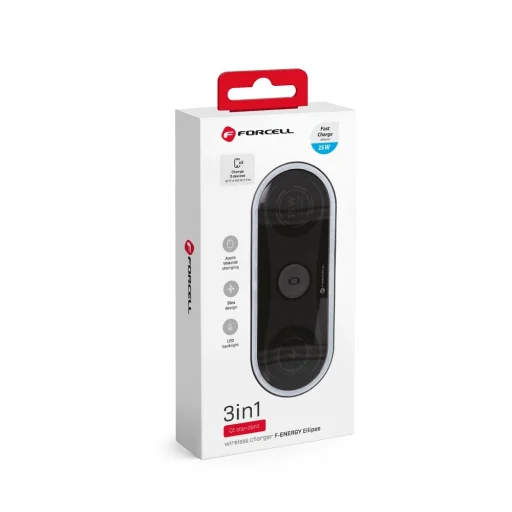 FORCELL F-ENERGY Ellipse vezeték nélküli töltő 3 az 1-ben, kompatibilis az Apple Qi QC 15W fekete - 2