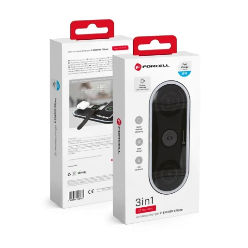 FORCELL F-ENERGY Ellipse vezeték nélküli töltő 3 az 1-ben, kompatibilis az Apple Qi QC 15W fekete - 5