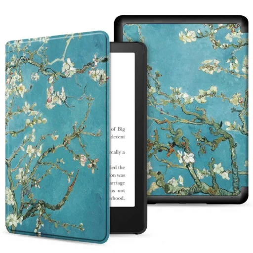 Tech-Protect SmartCase fliptok Kindle 11" 2022 - kék sakura virágokkal - 1