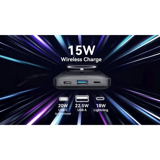 VEGER powerbank 10 000 mAh vezeték nélküli töltéssel MagSafe kompatibilitással PD QC3.0 2A 20W MagOn (VP1151 / W1151) fehér - 20