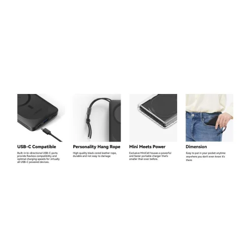 VEGER powerbank 10 000 mAh vezeték nélküli töltéssel MagSafe kompatibilitással PD QC3.0 2A 20W MagOn (VP1151 / W1151) fehér - 25