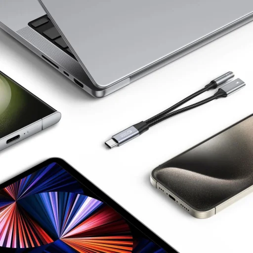 Tech-Protect UltraBoost USB-C (male) PD 60W 6A / mini jack 3.5mm (female) - USB-C (female) átalakító kábel - fekete - 2