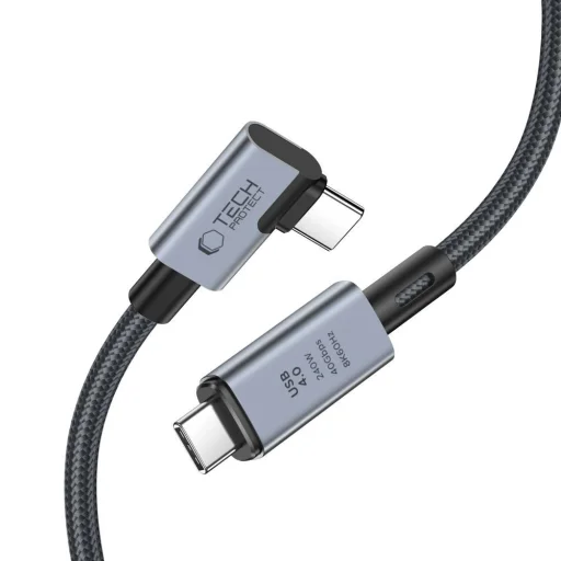 Tech-Protect UltraBoost Max L USB-C 4.0 (egyenes) / USB-C 4.0 (szögletes) PD kábel 240W 8K 40Gbps 1.5m - szürke - 2