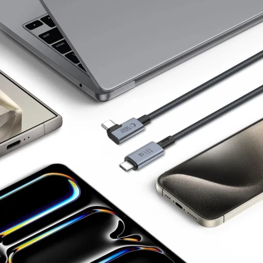 Tech-Protect UltraBoost Max L USB-C 4.0 (egyenes) / USB-C 4.0 (szögletes) PD kábel 240W 8K 40Gbps 1.5m - szürke - 4