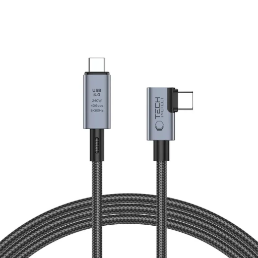 Tech-Protect UltraBoost Max L USB-C 4.0 (egyenes) / USB-C 4.0 (szögletes) PD kábel 240W 8K 40Gbps 1.5m - szürke - 1