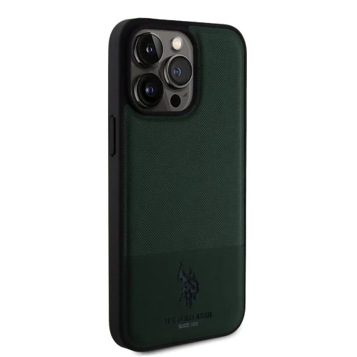 U.S. Polo PU Leather Mesh Pattern Double Horse tok iPhone 15 Pro Max - Zöld - 4