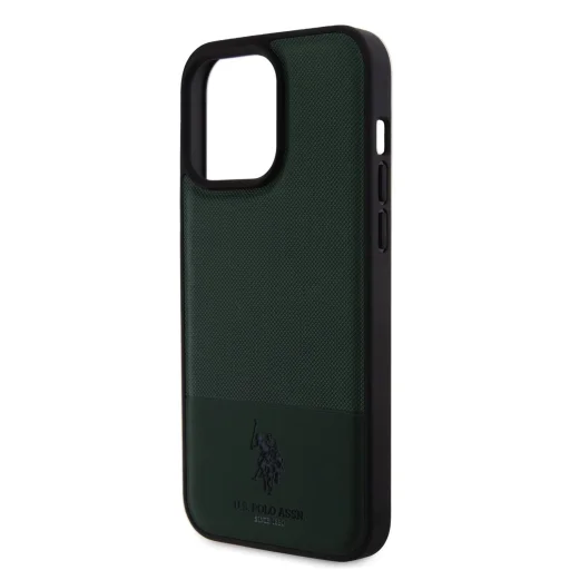 U.S. Polo PU Leather Mesh Pattern Double Horse tok iPhone 15 Pro Max - Zöld - 5