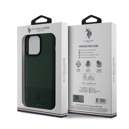 U.S. Polo PU Leather Mesh Pattern Double Horse tok iPhone 15 Pro Max - Zöld - 7