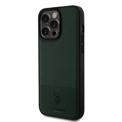 U.S. Polo PU Leather Mesh Pattern Double Horse tok iPhone 15 Pro Max - Zöld - 2
