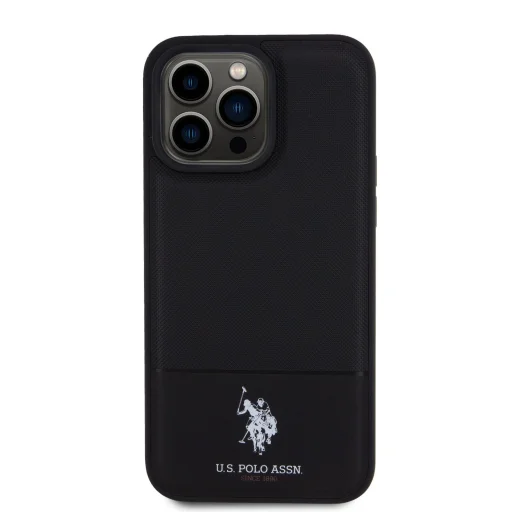 U.S. Polo PU Leather Mesh Pattern Double Horse tok iPhone 15 Pro Black - 3