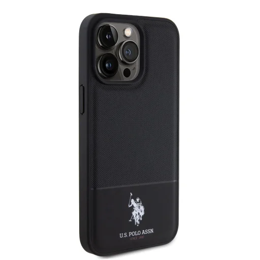 U.S. Polo PU Leather Mesh Pattern Double Horse tok iPhone 15 Pro Black - 4