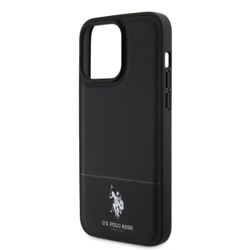 U.S. Polo PU Leather Mesh Pattern Double Horse tok iPhone 15 Pro Black - 5