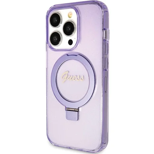 GUESS tok iPhone 15 Pro kompatibilis a MagSafe GUHMP15LHRSGSU (Glitter Script Logo gyűrűs tartó) lila - 2