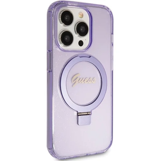 GUESS tok iPhone 15 Pro kompatibilis a MagSafe GUHMP15LHRSGSU (Glitter Script Logo gyűrűs tartó) lila - 4