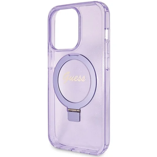 GUESS tok iPhone 15 Pro kompatibilis a MagSafe GUHMP15LHRSGSU (Glitter Script Logo gyűrűs tartó) lila - 6
