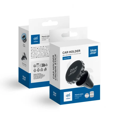BLUE STAR CROWN MAGNETIC szellőzőrácsra rögzíthető autós telefontartó fekete - 1