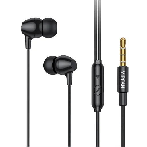 Káblové slúchadlá VFAN M16, 3,5 mm jack, 1 m (čierne) - 1